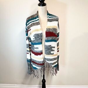 Jack by BB Dakota Aztec Knit Fringe Cardigan Women’s Size S Great Fall Colours